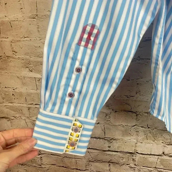 Robert Graham X Men's M Blue White Pink Striped Long Sleeve Button Down Shirt M - Picture 7 of 10